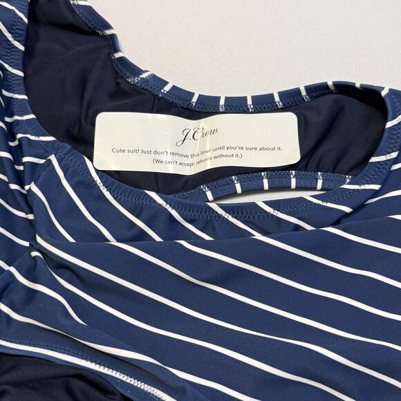 NWT J Crew Cutout One Shoulder One Piece Swimsuit Navy Blue White Stripe Swim 24 - Picture 7 of 15
